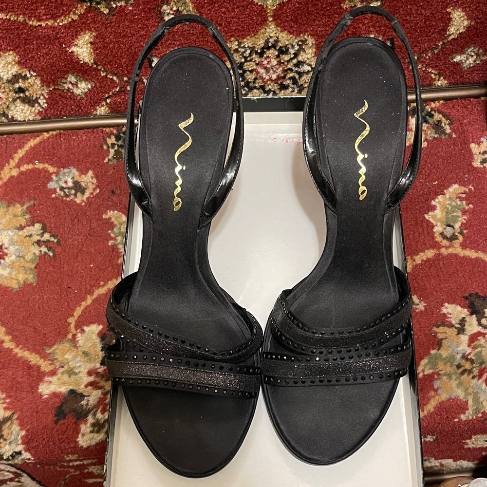 Nina Black Strappy Sandals with Rhinestones